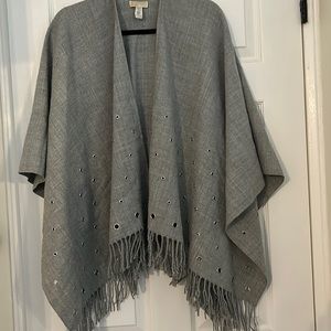 Michael Kors Gray studded poncho with fringes. One size fits all